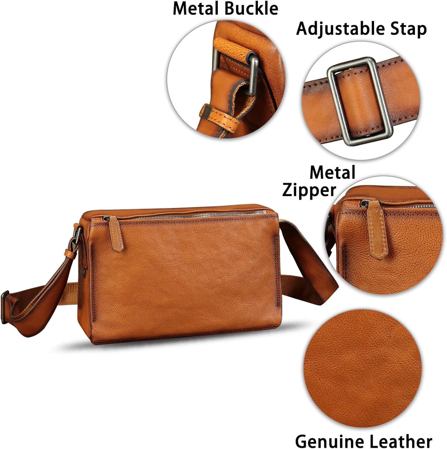 Genuine Leather Messenger Bag for Men Vintage Real Soft Leather Shoulder Bag Crossbody Bag Satchael Purse