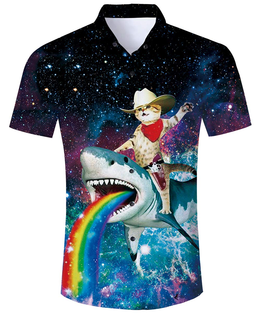 TUONROAD Hawaiian Shirt for Men Funny Cat 3D Printed Beach Shirt Short Sleeve Shit Shirt Mens Button Down Summer Casual Shirts M-XXL…