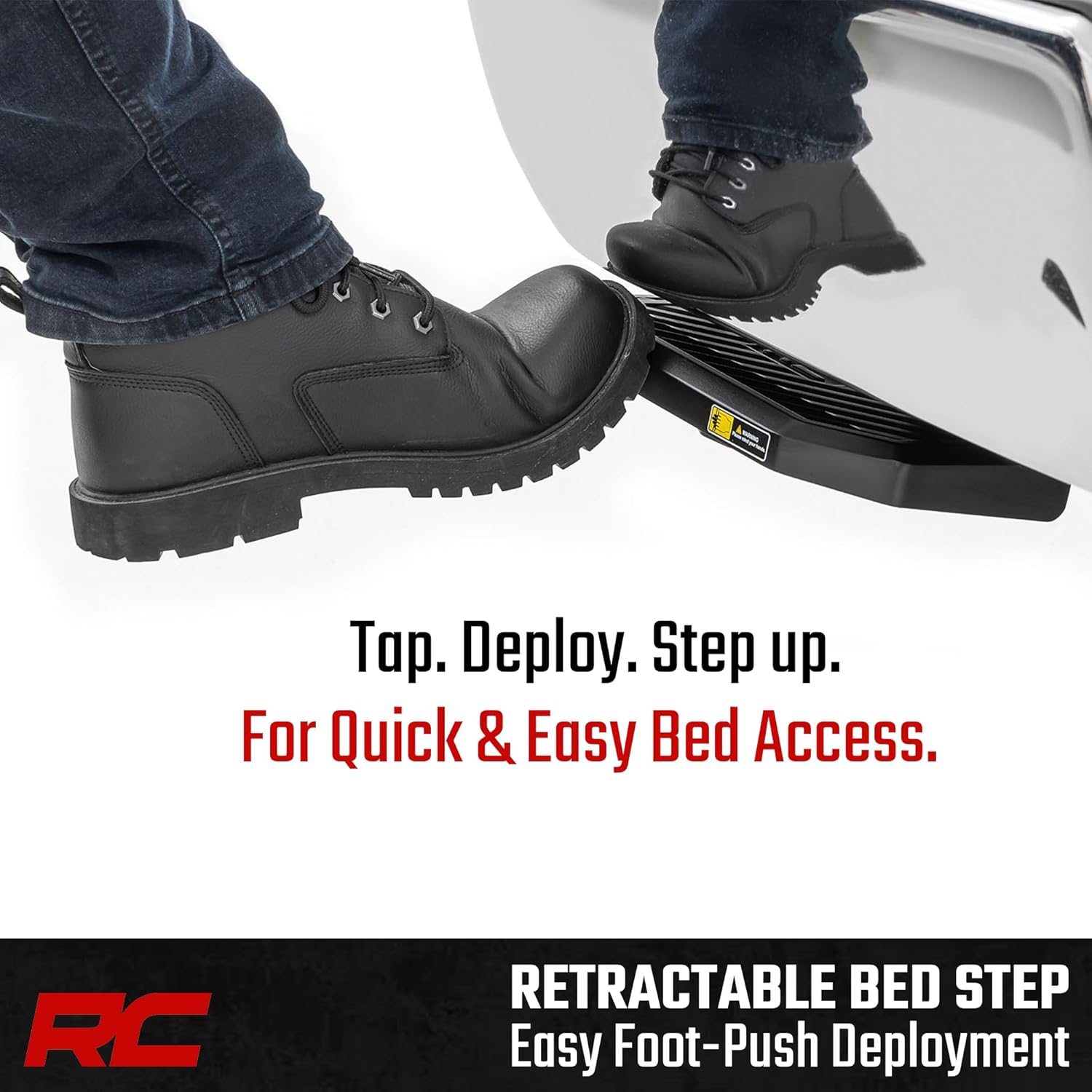 Rough Country Retractable Bed Step for Ram 1500 Truck (2009-2018) - Driver Side, Manual Pull Tailgate Step, Non-Slip Truck Step