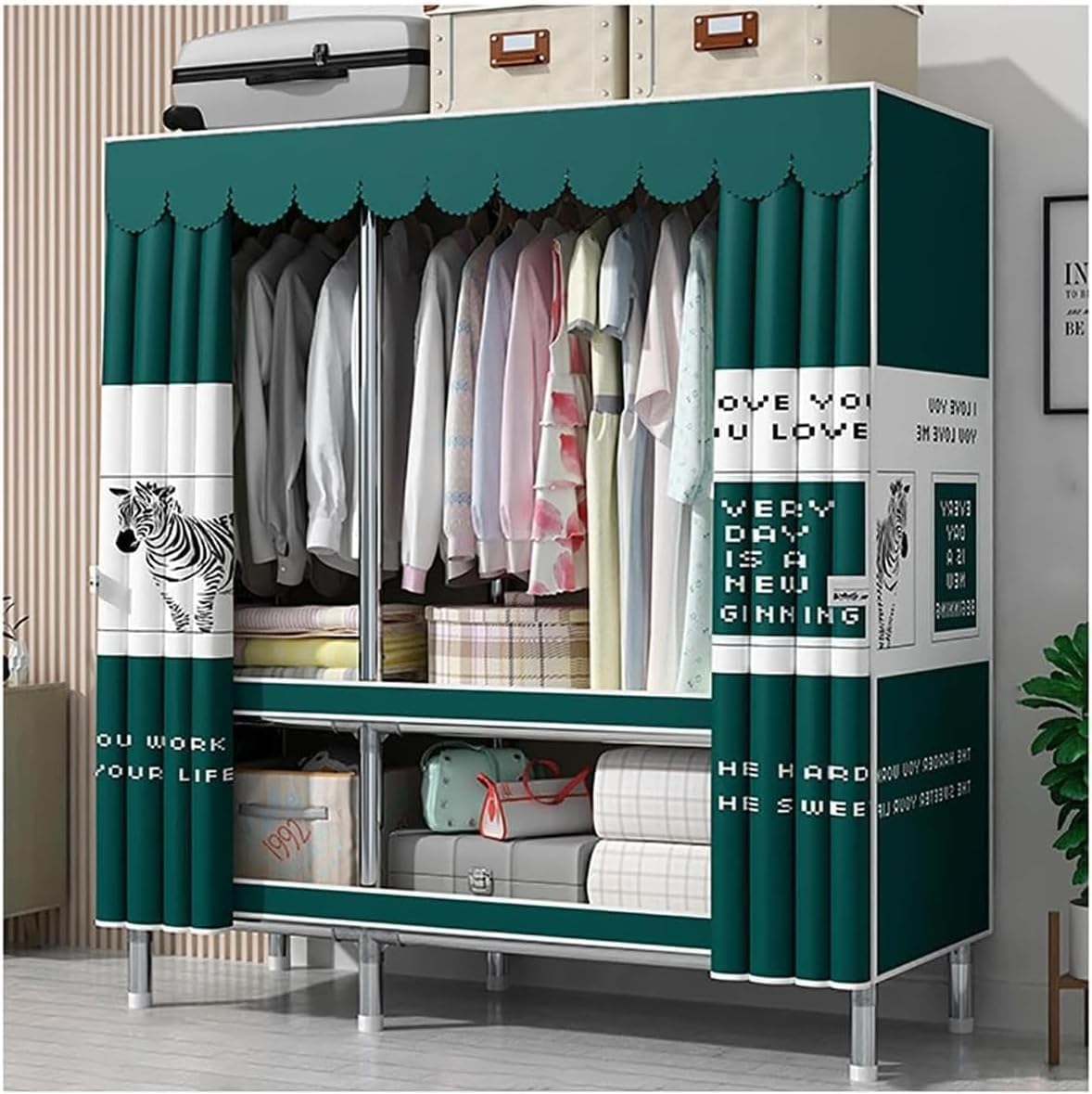 Portable Closet Detachable Closets Aluminum Wardrobe Closet Fabric Portable Wardrobe for Bedroom Hanging Easy to Assemble Clothes Closet Spacious
