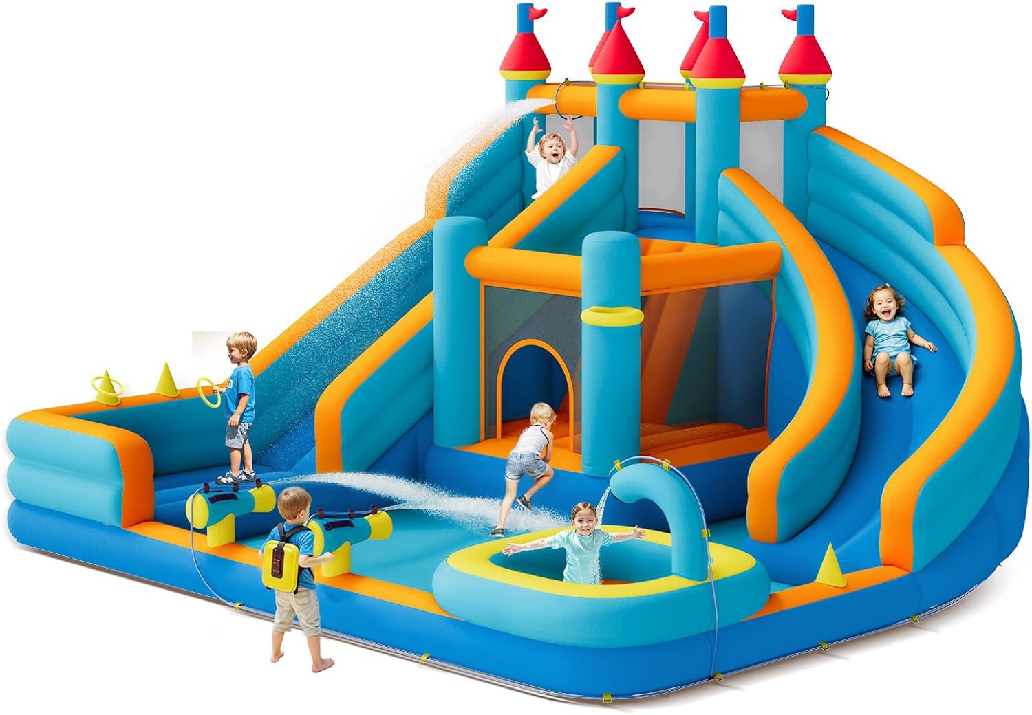 SPECRAFT Inflatable Water Slide with 2 Slides, Bounce House Water Park with Water Cannon and Ball Pit for Outdoor Fun, Backyard Party