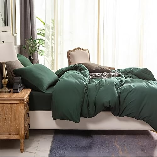 Miniatura 3 de INDACORIFY Cotton Duvet Cover in Forest Green Boho Bedding 100% Cotton Washed Duvet Cover Queen Size Bedding Cover Custom Size Comorter Cover Set