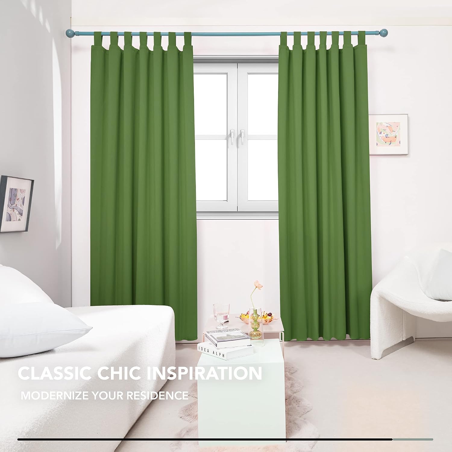 Deconovo Solid Thermal Insulated Blackout Curtains Tab Top Curtains for Bedroom 140x245cm Green 1 Pair, W 55" x L 96" (2 Panels) - Image 4
