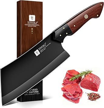 TIVOLI Meat Cleaver Knife 7 inch - Black Butcher Knife for Meat Cutting