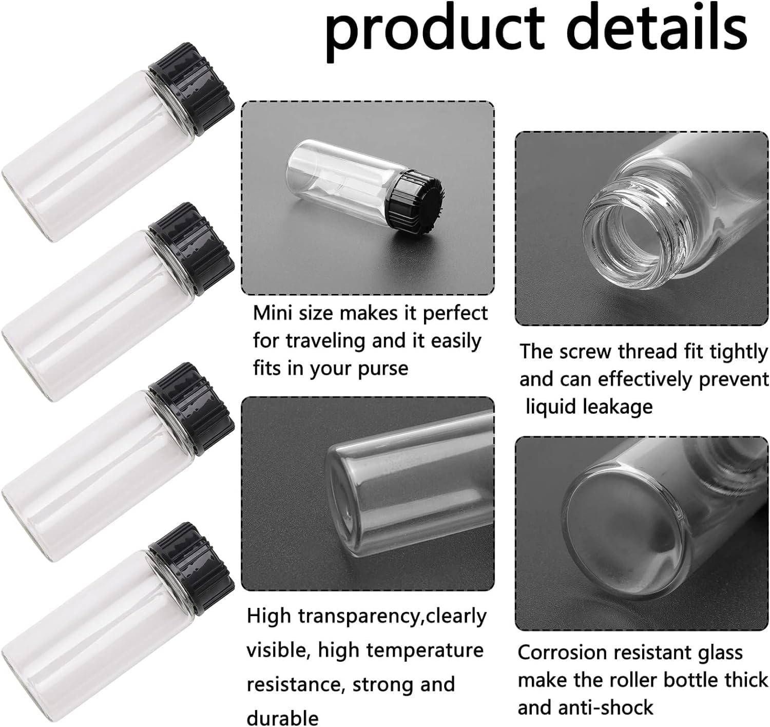 50Pcs Clear Glass Bottles, 10ml 1/3 Oz Liquid Lab Sample Bottles, Small Glass Vials with Screwcap, Mini Container With Lids for Liquids
