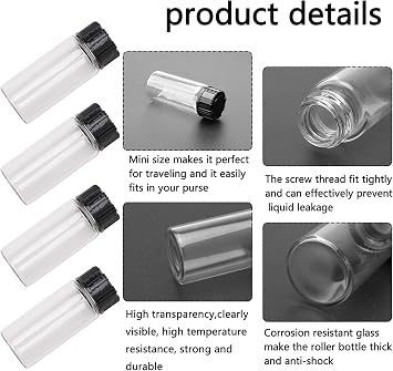 50Pcs Clear Glass Bottles, 10ml 1/3 Oz Liquid Lab Sample Bottles, Small Glass Vials with Screwcap, Mini Container With Lids for Liquids