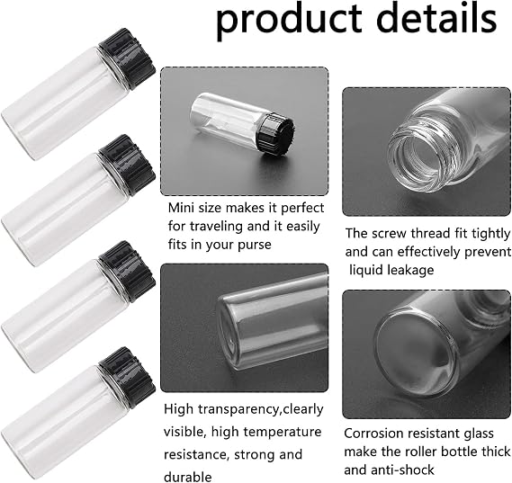 50Pcs Clear Glass Bottles, 10ml 1/3 Oz Liquid Lab Sample Bottles, Small Glass Vials with Screwcap, Mini Container With Lids for Liquids