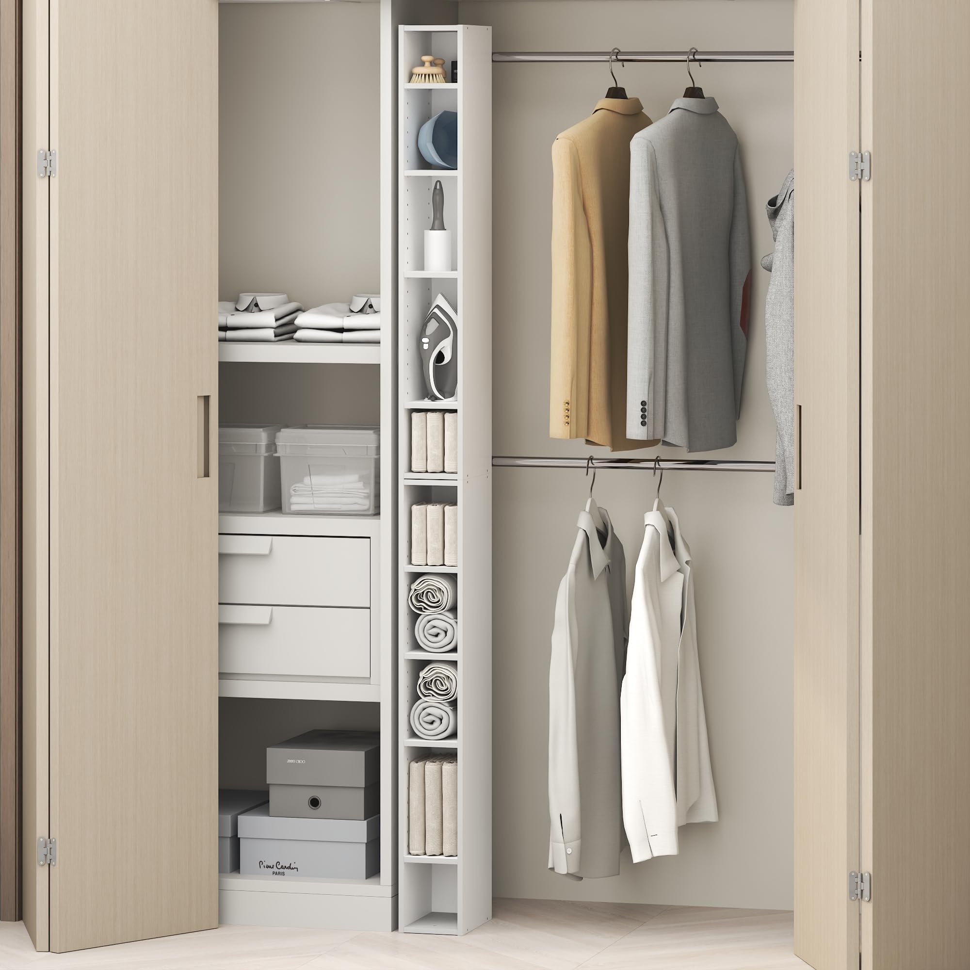 Furinno Fulda 10-Tier Closet Organizers and Storage, Open Shelf, Storage Organizer, 6-Inch Width, for Closet, Bedroom, White