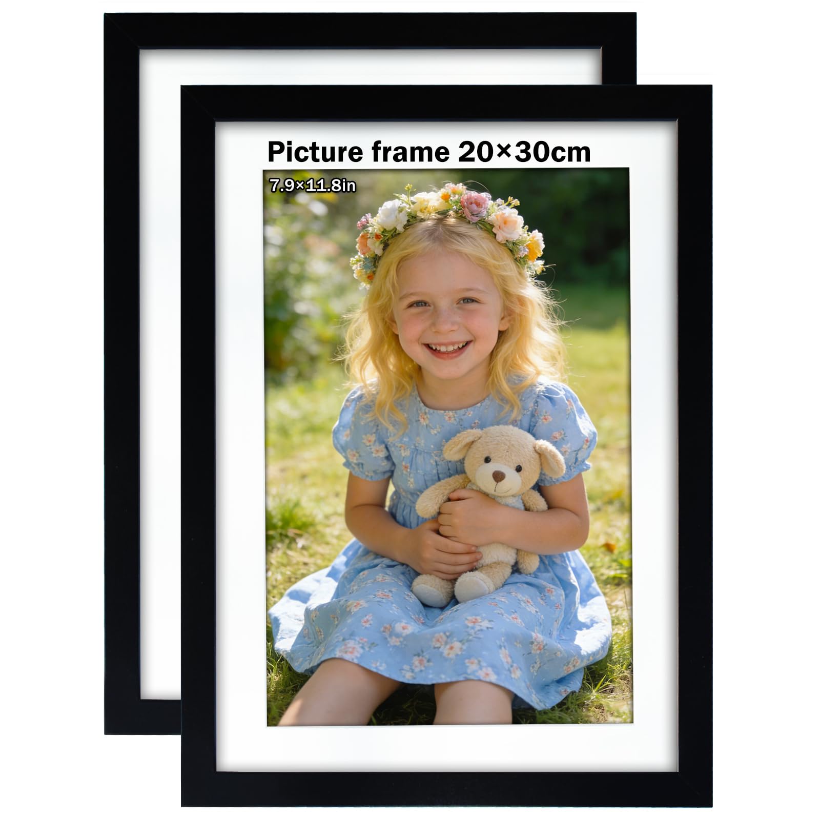FOSER Bilderrahmen 20×30 cm, 2 Stück, Versatile Bilderrahmen Holz Schwarz, für Wand und Tisch, mit Wandhaken und Halterungen (Schwarz, 20×30cm / 2x)