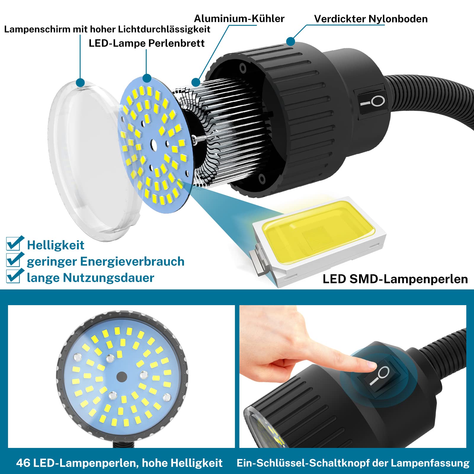 Luce flessibile a collo di cigno 12 W LED luce di lavoro 1200 lumen tornio luce LED con base magnetica per tornio fresatrice cnc macchina da cucire illuminazione industriale strumento lampada a