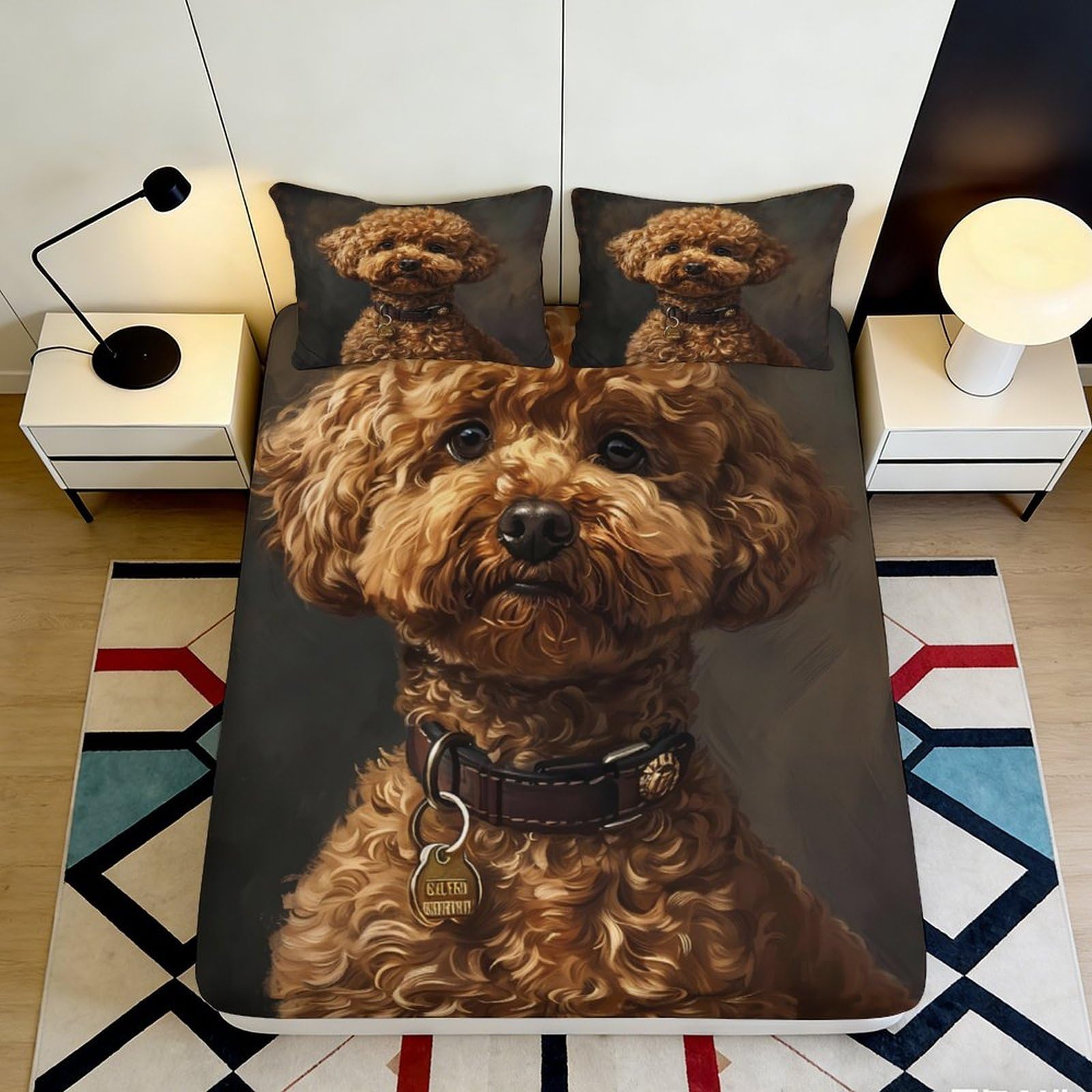 Dhbaneiok Style-10 3D Printed Brown Poodle Fitted Sheet Microfiber Soft Breathable Dog Portrait Bed Cover For Bedroom Guest Room Decor 90X200x25cm