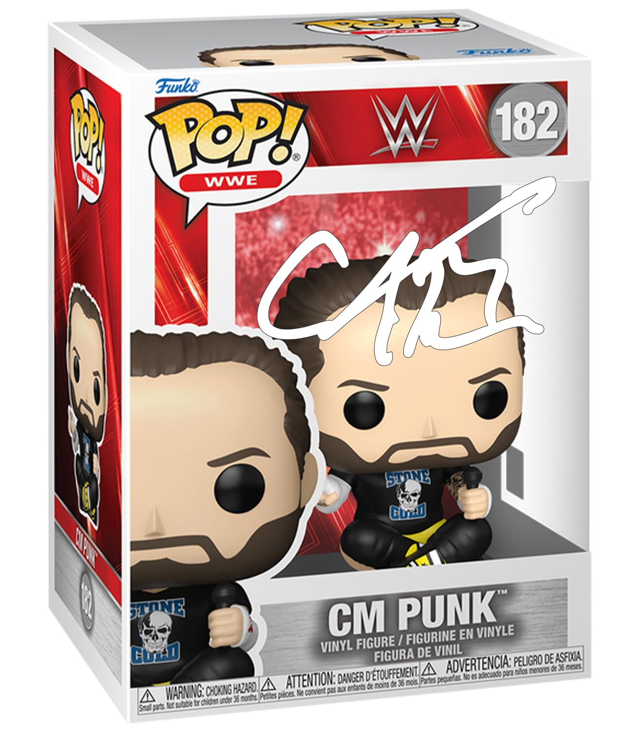 CM Punk #182 Facsimile Signed Reprint Laser Autographed Funko POP! Wrestling Figurine with Protector Case