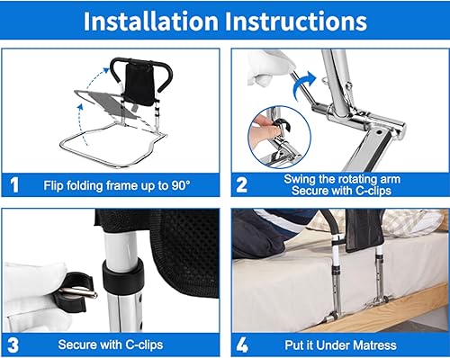 Miniatura 6 de Barandilla plegable para personas mayores, barra de apoyo médico de altura ajustable con bolsa de almacenamiento gratuita, se adapta a camas King,