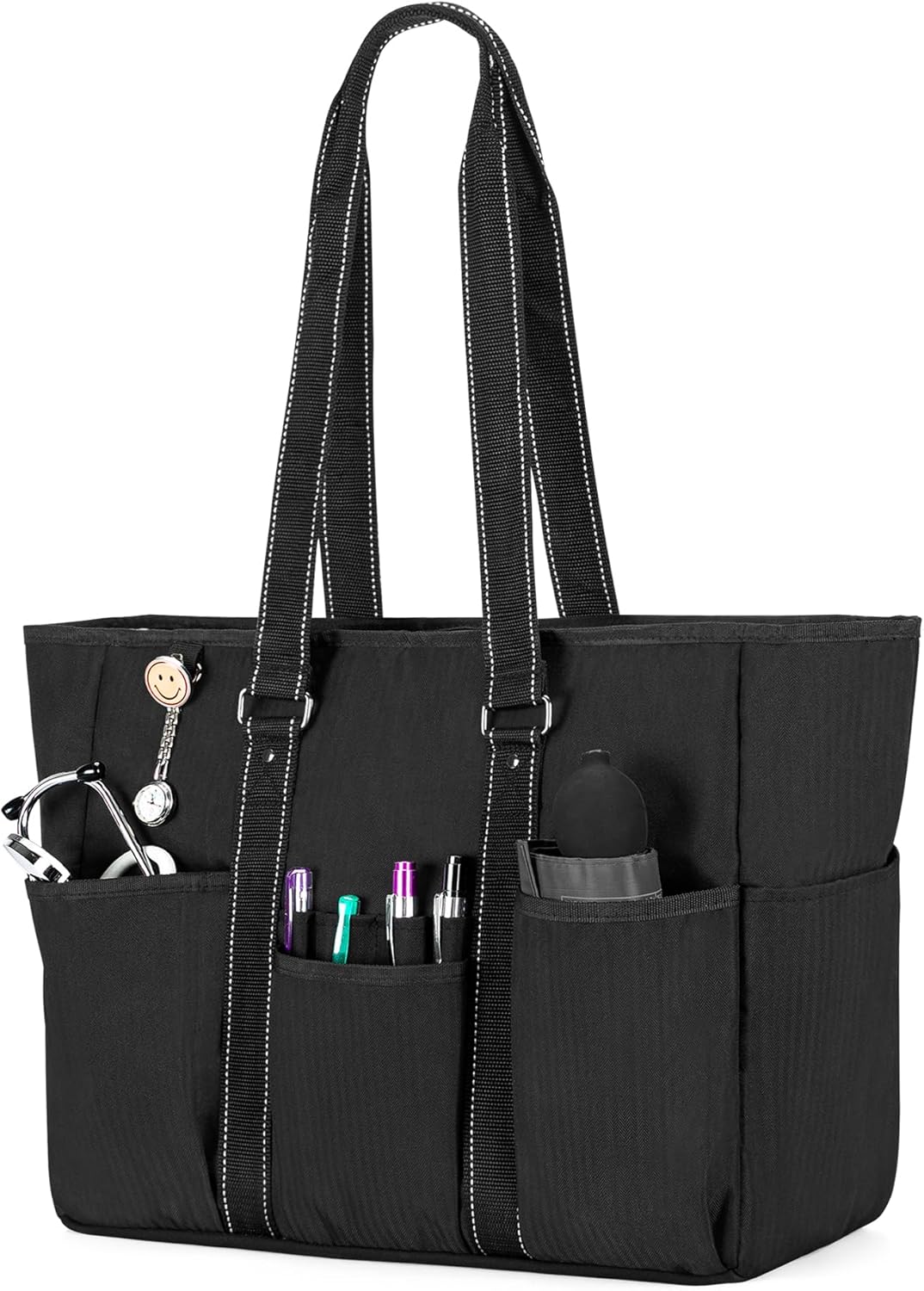 Damero Nurse Tote Bags, Nurse Bag with Padded Laptop Sleeve and Mutiple Pockets for Work, Home Health Care, Black