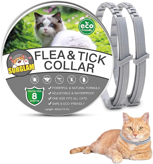 Cat Flea and Tick Collar, 8 Months Effective Protection Multi-coloured Waterproof Adjustable Cat Flea Collar Natural Safe Flea Tick Treatment for Kittens Cats Puppies