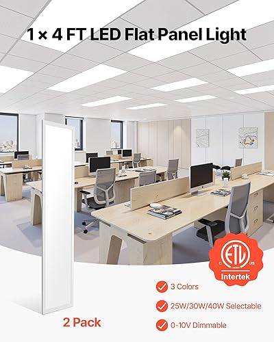 Miniatura 2 de VEVOR Luz LED de panel plano de 1 x 4 pies, 5700 LM, lámpara LED de montaje empotrado con 3 colores seleccionables 3000K4000K5000K, 25W30W40W, 0-10V