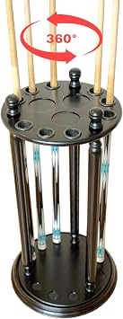 Revolving Billiard Cue Rack, Pool Stick Holder Floor Stand holds 9 Pool Table Sticks, Made of 100% Solid Wood Black