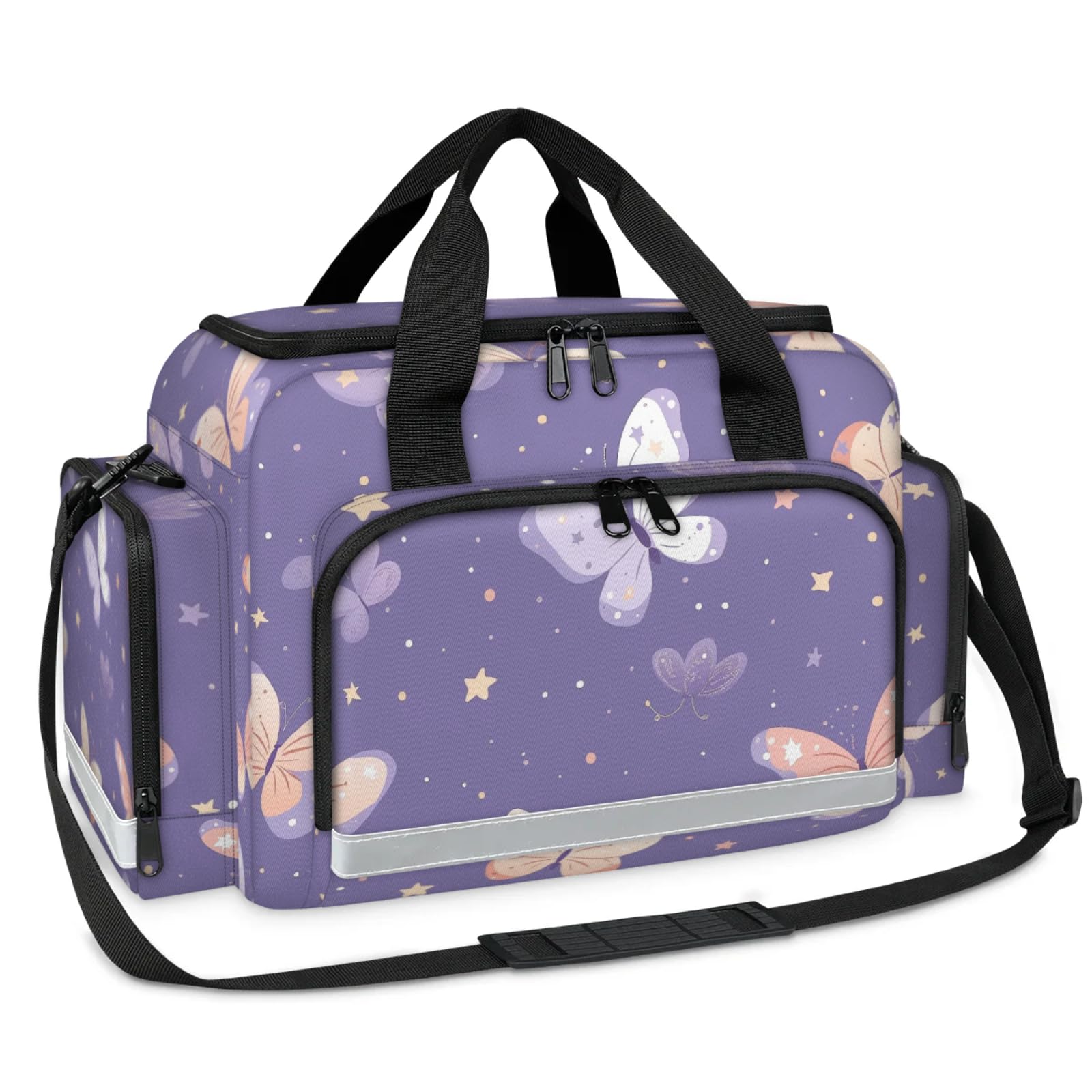 GzLeyigou First Aid Bags Empty, Butterflies Emergency Bag Purple Butterfly First Aid Kit Multiple Compartment Kit Carrier On Call Trauma Bag For Paramedics Emergency Medical Supplies Kit