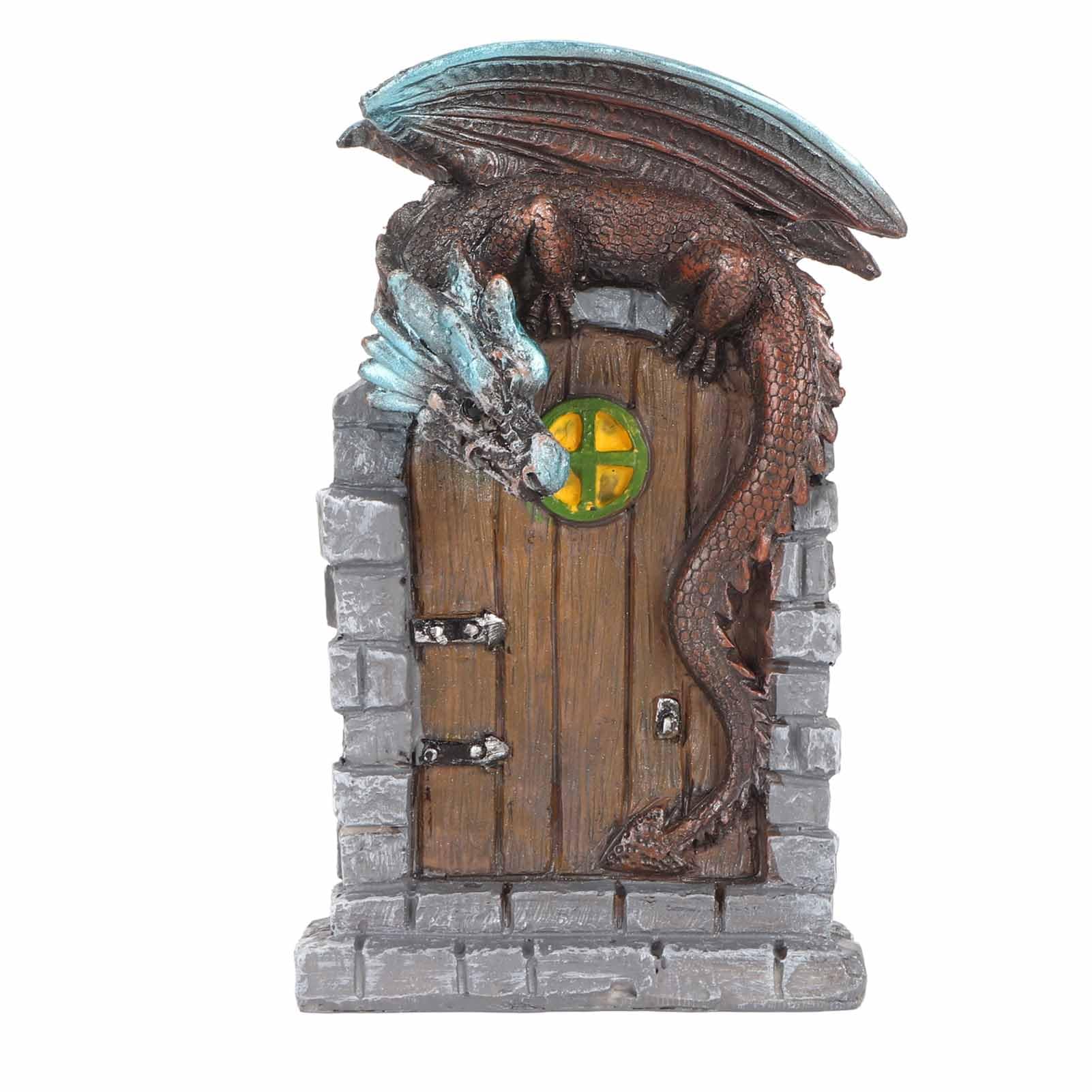 Hztyyier Fairy Door Set Outdoor Premium Resin Miniature Fairy Door with Dragon Decoration for Fairy Garden Enthusiasts for Most Nature Fairy Garden Let Imagination Run Wild