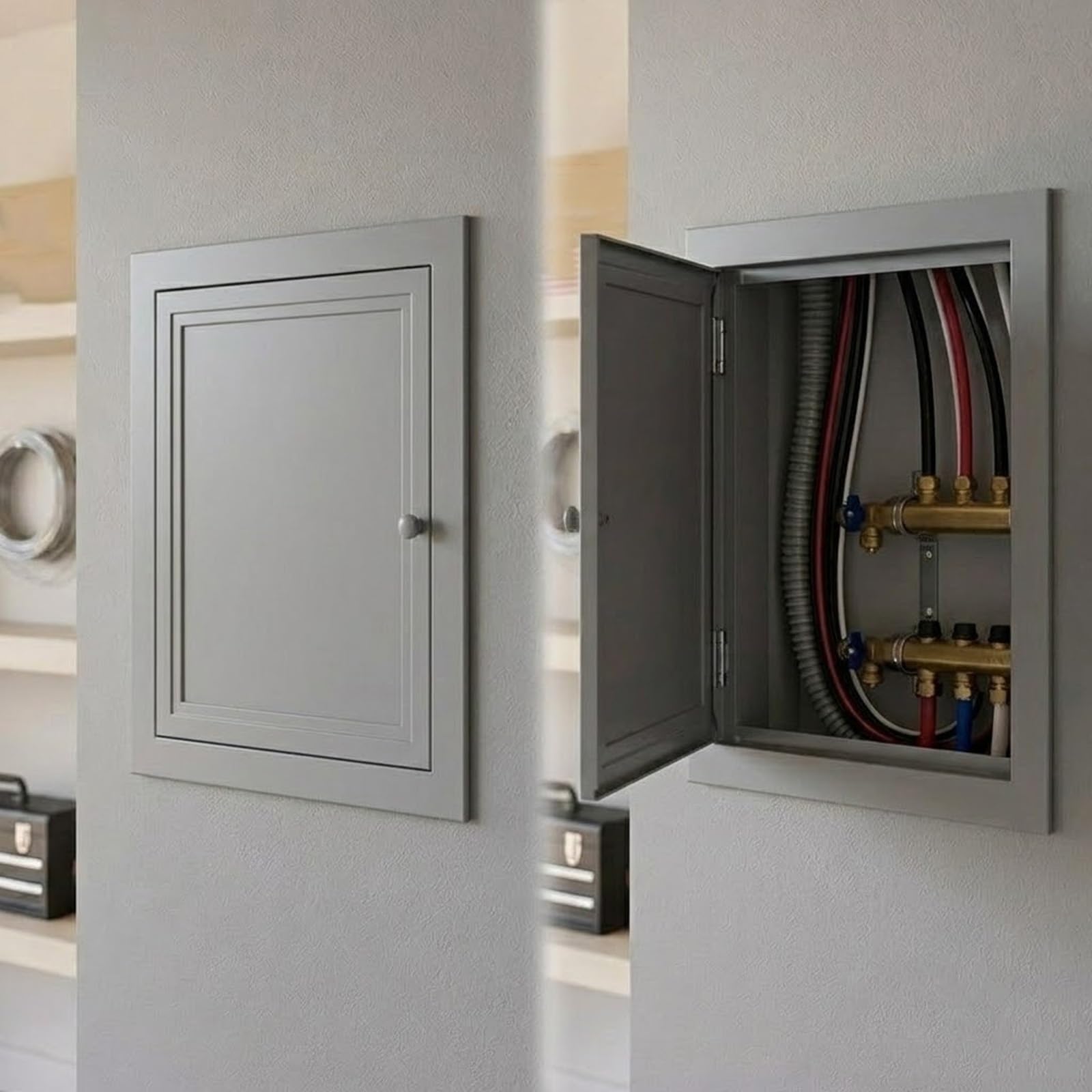 Ocynkowany metalowy panel dostępu do płyt kartonowo-gipsowych - białe drzwi inspekcyjne do montażu podtynkowego do konserwacji instalacji wodno-kanalizacyjnych i elektrycznych (szary, 350 x 450 mm)