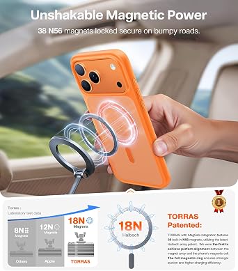 TORRAS Stronger Magnetic & Shockproof for iPhone 17 Pro Max Case, Fit for MagSafe, Military Grade Drop Protection, Camera Control, DIY Button, Slim for iPhone 17 Pro Max Case Translucent Orange