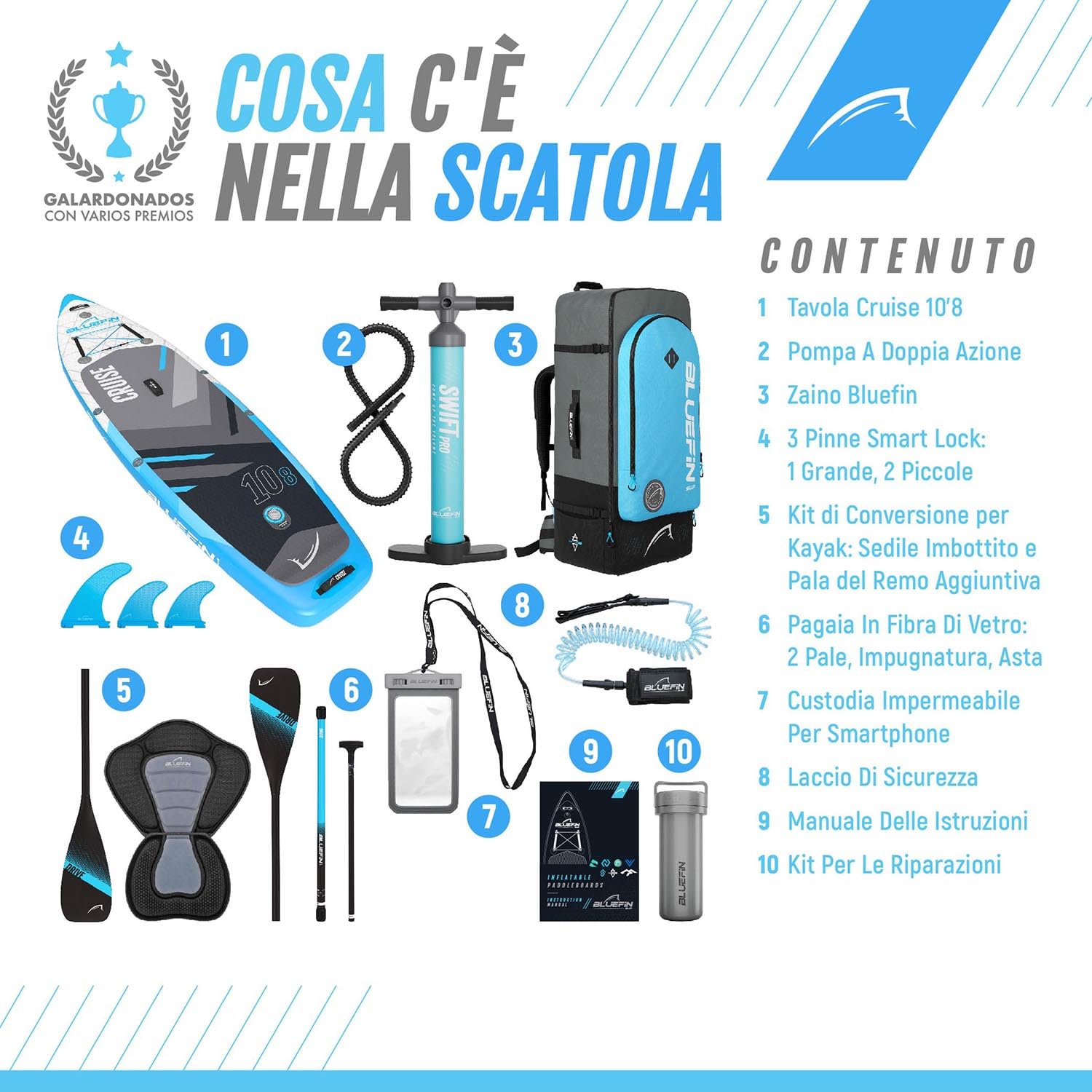 Tavola da paddle gonfiabile Bluefin Cruise 10'8 | SUP per adulti | SUP Bluefin Cruise | Pacchetto facile da trasportare per i viaggi | Accessori inclusi
