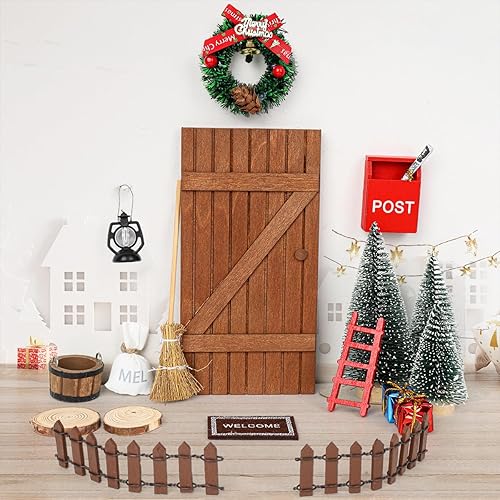 18 piezas de WILDPARTY pequeña puerta de madera en miniatura para pared, puerta de elfo, dientes, puertas de hadas y accesorios, juego de cuento de