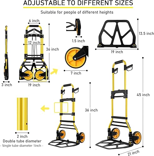 Miniatura 6 de Carro de Mano Plegable y Carretilla, Capacidad de 440 libras Carro de Equipaje Portátil con Ruedas de Goma y Mango Retráctil, Carro de Mano Plegable