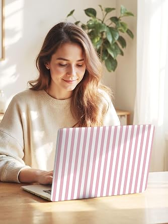 Seorsok Compatible with MacBook Air 13 Inch Case 2022 2021 2020 2019 2018 Release A1932 A2179 M1 A2337 Touch ID,Cute Striped Plastic Hard Shell Case with Keyboard Cover,Pink & White Stripes