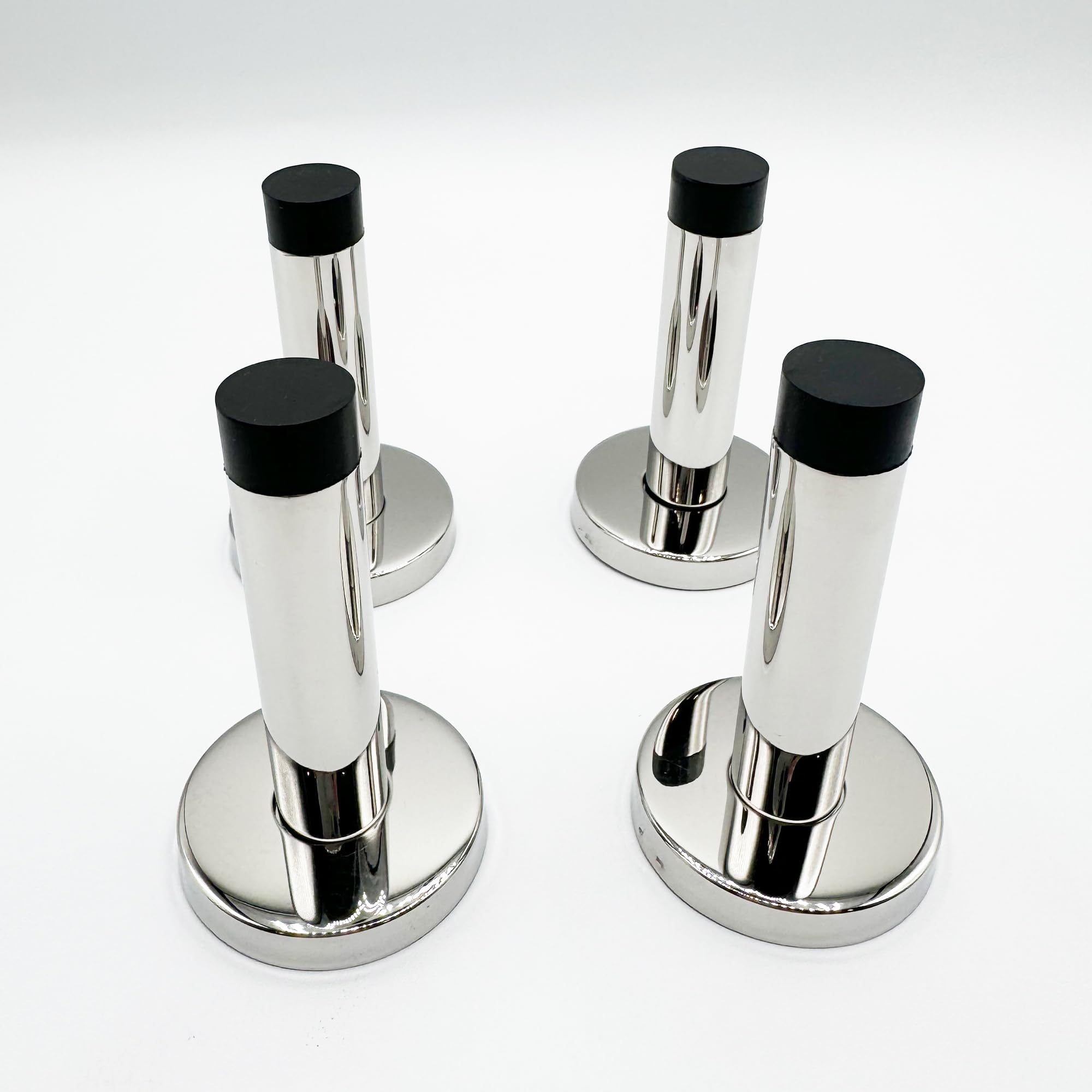 Black Premium Wall Mounted Door Stop with Rubber, Residential or Commercial Use - 4 Pack - Cylindrical Round Design, Door Stoppers Wall Protector,