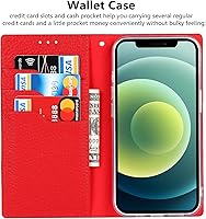 Vista 93 de iCoverCase Funda tipo cartera compatible con iPhone 13 Pro Max con ranuras para tarjetas, funda magnética de piel auténtica con bloqueo RFID, Naranja