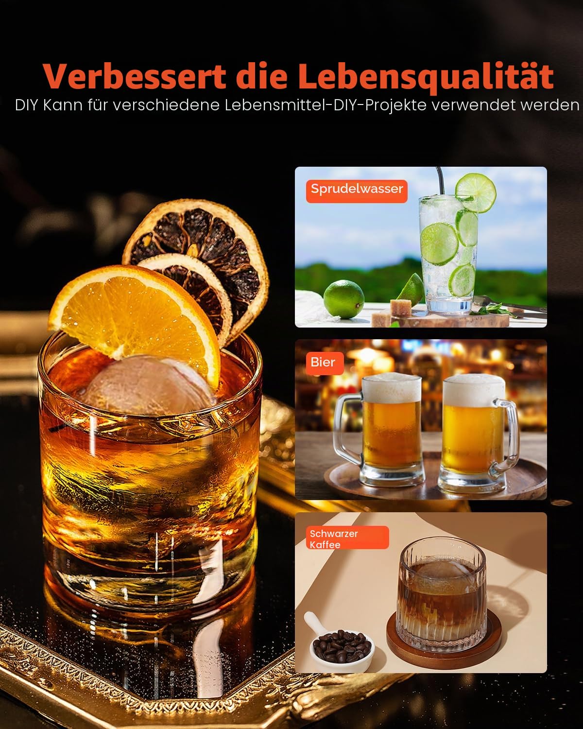 VEVOR Eispresse Eiskugelformer Set 60 mm Eiskugel aus Luftfahrt-Aluminium mit Eisblockform & großer Matte & Zange & Tropfschale & einem Glas, runder Eisballmaker, für Whisky Cocktail Partys Urlaub