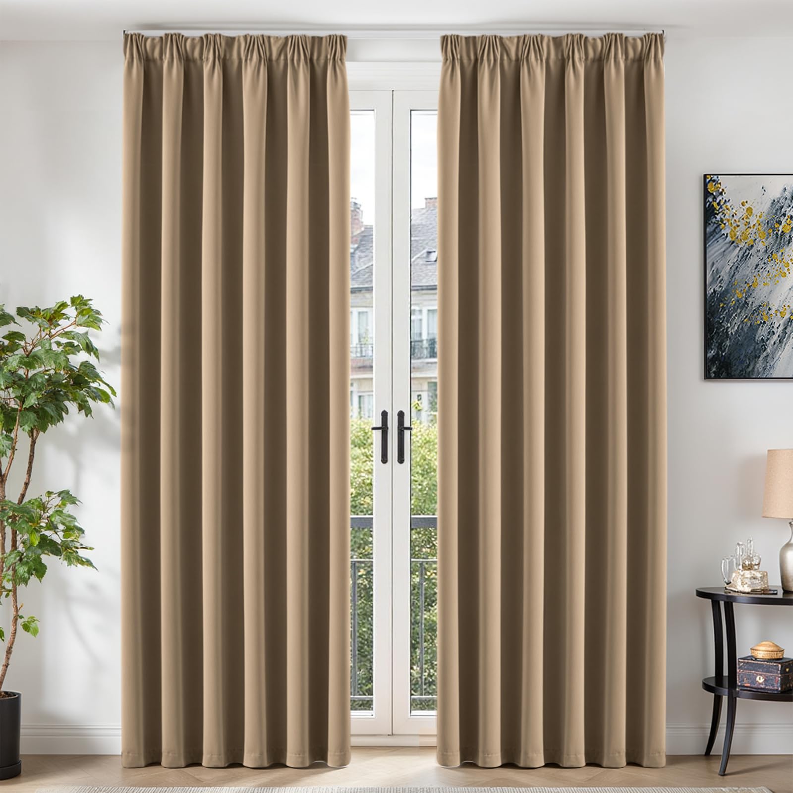 TOPICK Pencil Pleat Blackout Curtains for Bedroom Living Room 90x90 Yellow