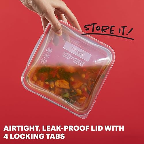 Miniatura 3 de Pyrex Freshlock - Juego de recipientes de vidrio para almacenamiento de alimentos (paquete de 5, 4 tazas), tapas herméticas y a prueba de fugas, sin