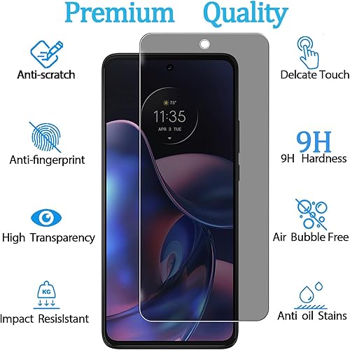 Miniatura 2 de Paquete de 2 protectores de pantalla de privacidad para Motorola Moto Edge 2022, dureza 9H, arañazos, antiespía, protector de pantalla de vidrio