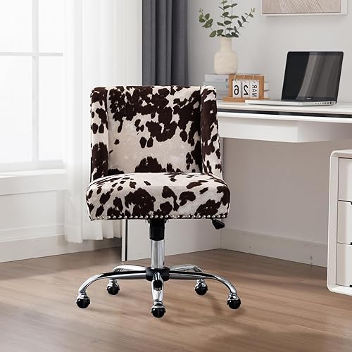 Miniatura 9 de DM Furniture Silla de escritorio de oficina de terciopelo con ruedas, respaldo medio, moderna silla de oficina en casa, pequeña y bonita para