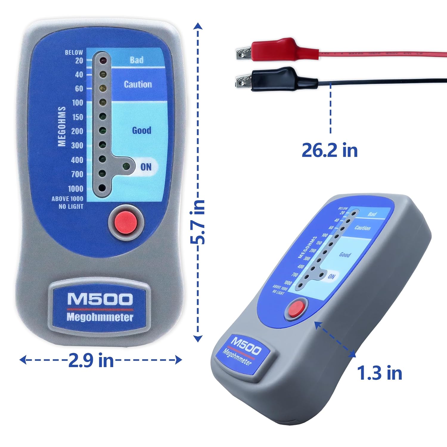 M500 Insulation Tester MEGOHMMETER, Compatible with Supco M500 Electronic Megohmmeter, Multimeter Tester, Compressor Tester HVAC, Battery Operated, 1000 Megohms at 500 Volts, with Soft Carrying Case - Image 2