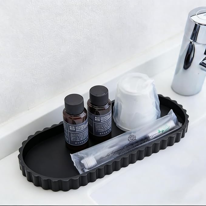 Bandeja de Baño Ovalada Negra de Silicona - Organizador de Encimera miniatura 4