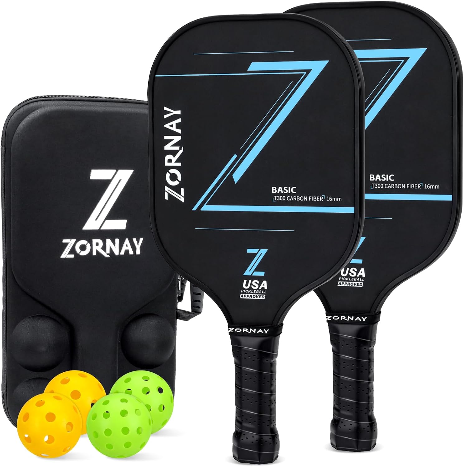 Pickleball Paddles Set of 2 - Light Weight Pickle Ball Paddles Set for Beginners, Men & Women - Perfect Starter Family Pickleball Racket, Fiberglass/Carbon, USAPA Approved