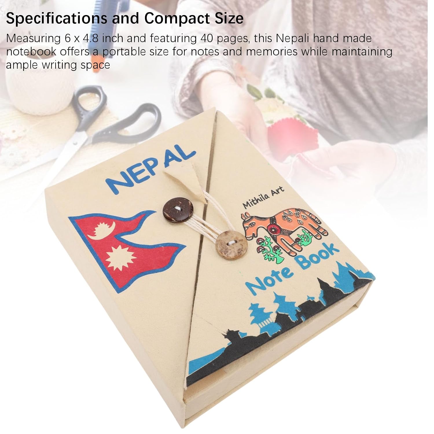 CHEOTIME Nepali Hand Made Book, Vintage Paper Scrapbook Notebook 40 Pages 6x4.8 Inch with Double Buttons Closure for Journaling Sketching
