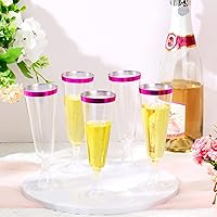 Vista 5 de Gerrii 300 copas de champán de plástico a granel, copas de champán desechables transparentes de 4.5 onzas, vasos de tostado con borde para boda