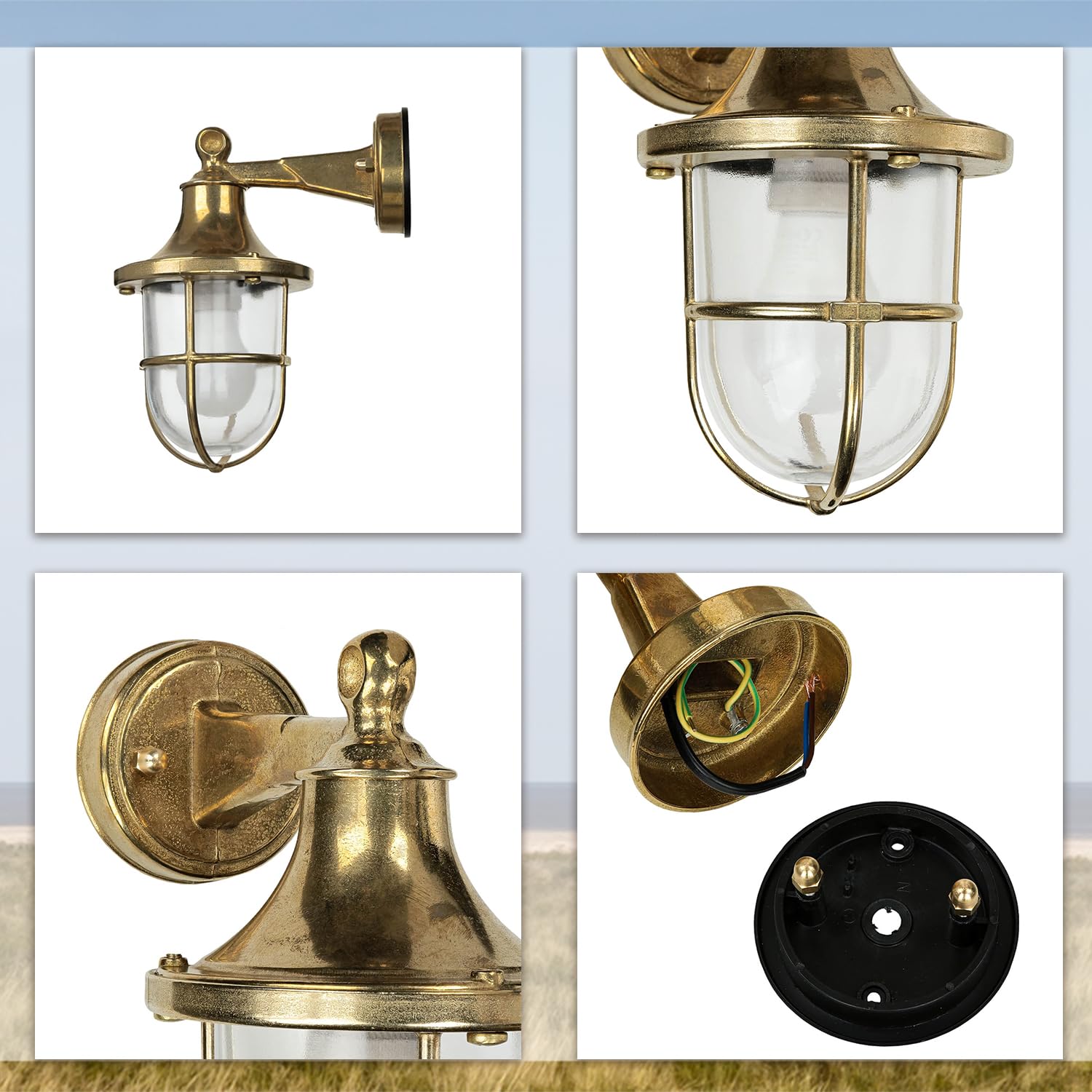 Licht-Erlebnisse Lampada da parete in ottone, lampada da esterno marittima, lampada da nave, rustica, nostalgica, IP64, H:27 cm, E27, illuminazione esterna giardino, lampada da parete esterna balcone