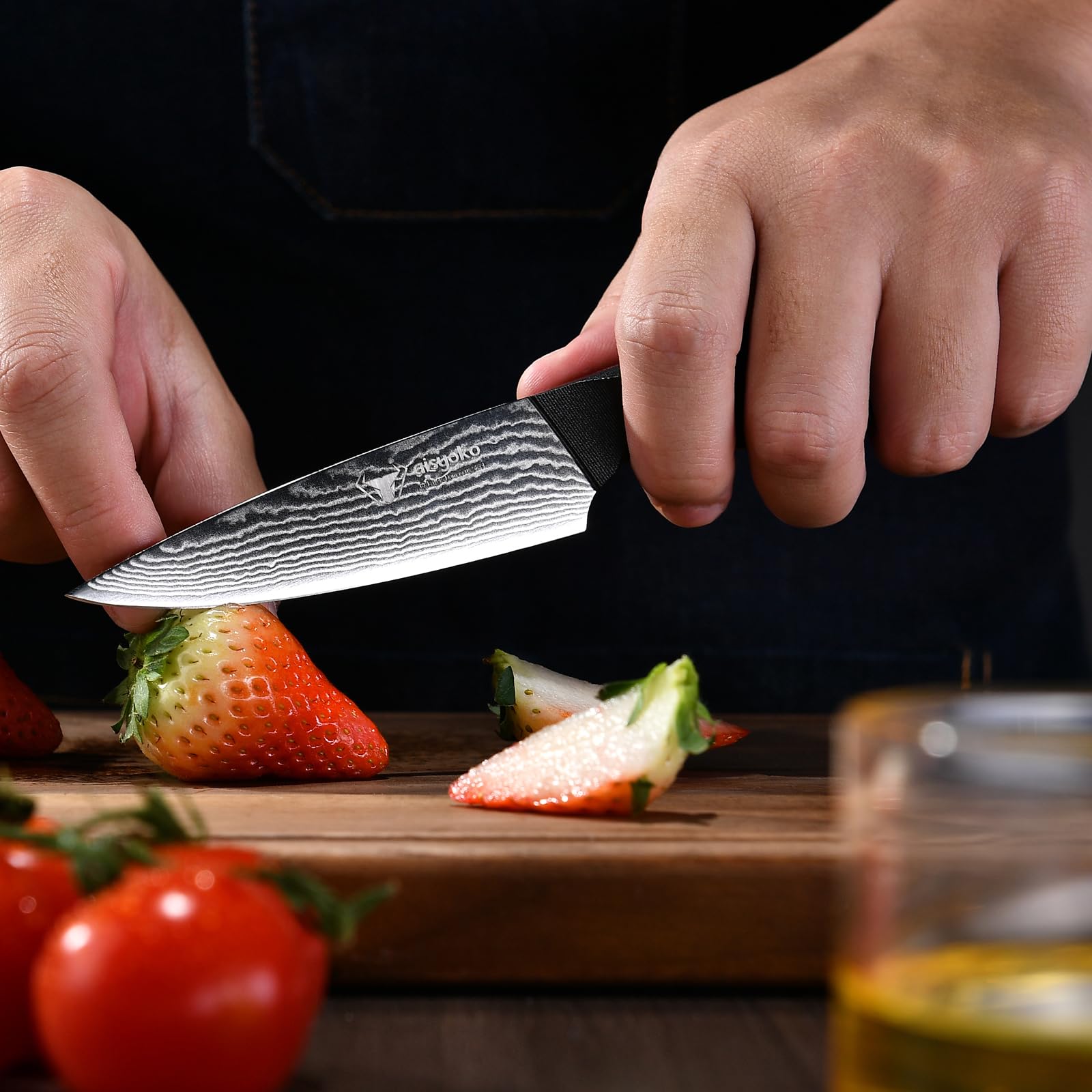 Aisyoko 8C Damascus Knife Set - 3PC Chef's Knife, Kitchen and Paring Knives, High Carbon Stainless Steel, Ergonomic Full Tang ABS Anti-Skid Handle — Amazon image 7