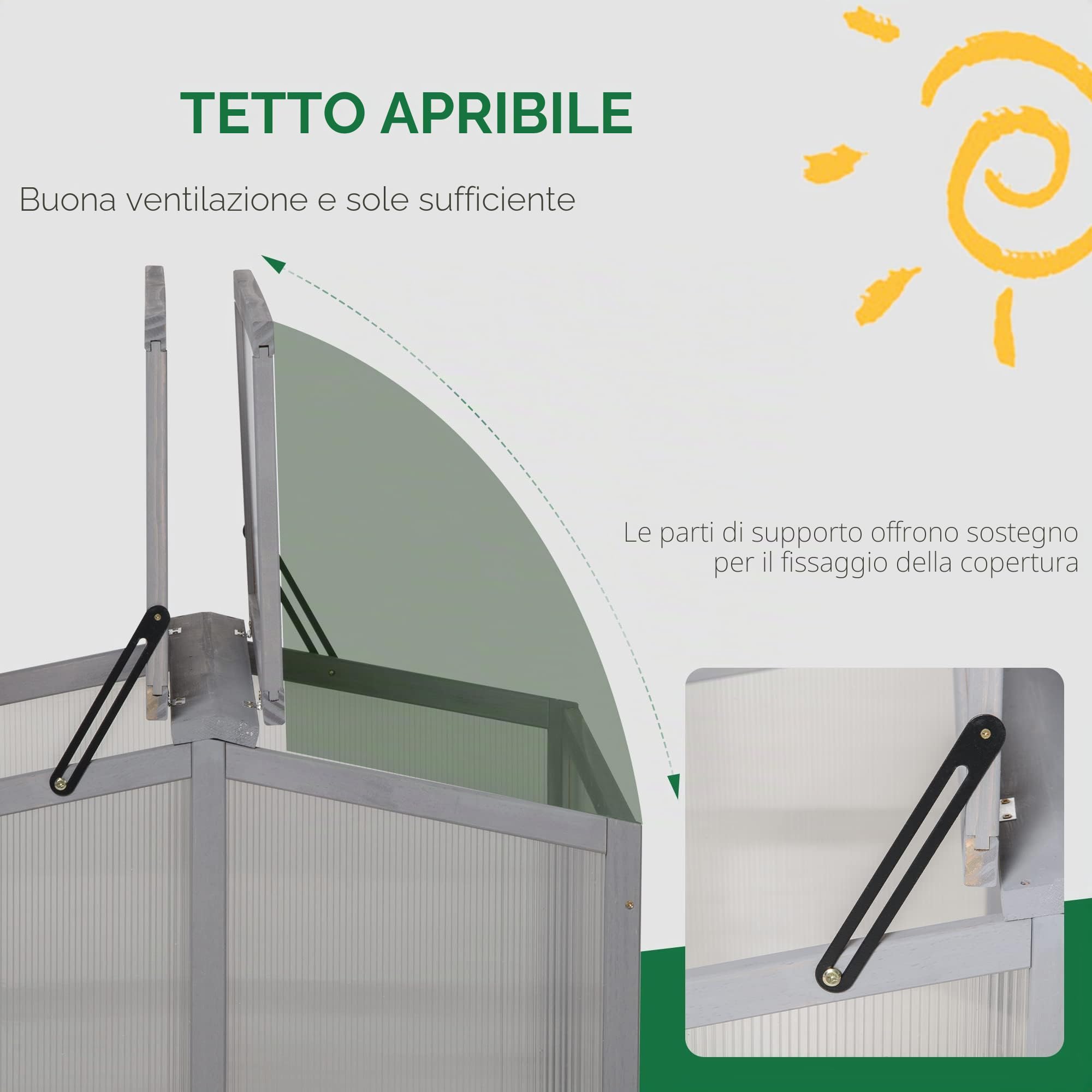 Outsunny serra a freddo Serra a freddo con copertura in legno e policarbonato resistente alle intemperie Grigio chiaro 90 x 80 x 58 cm