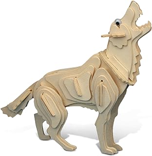 Puzzled 3D Puzzle Wolf Wood Craft Construction Model Kit, Fun, Unique & Educational DIY Wooden Toy Assemble Model Unfinished Crafting Hobby Puzzle to Build & Paint for Decoration 42 Pieces Pack