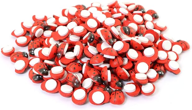 RLECS 200pcs Painted Wooden Ladybug Cute Lil Bugs/Self Adhesive/Craft/Decorations/Home Decor/Plants 8x11mm