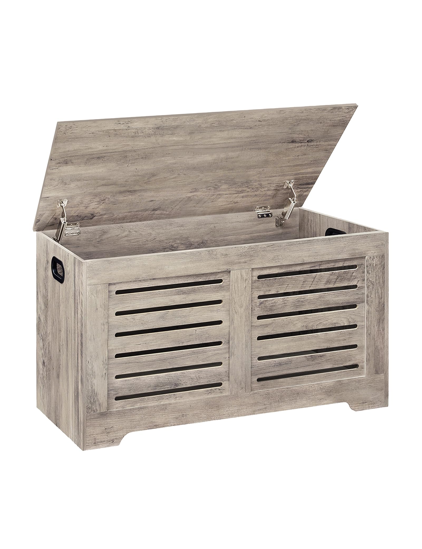 Storage Chest, Flip-Top Wooden Toy Box with 2 Safety Hinges, Retro Entryway Shoe Storage Bench, Sturdy Large Storage Trunk for Living Room, Bedroom, Easy Assembly, Greige