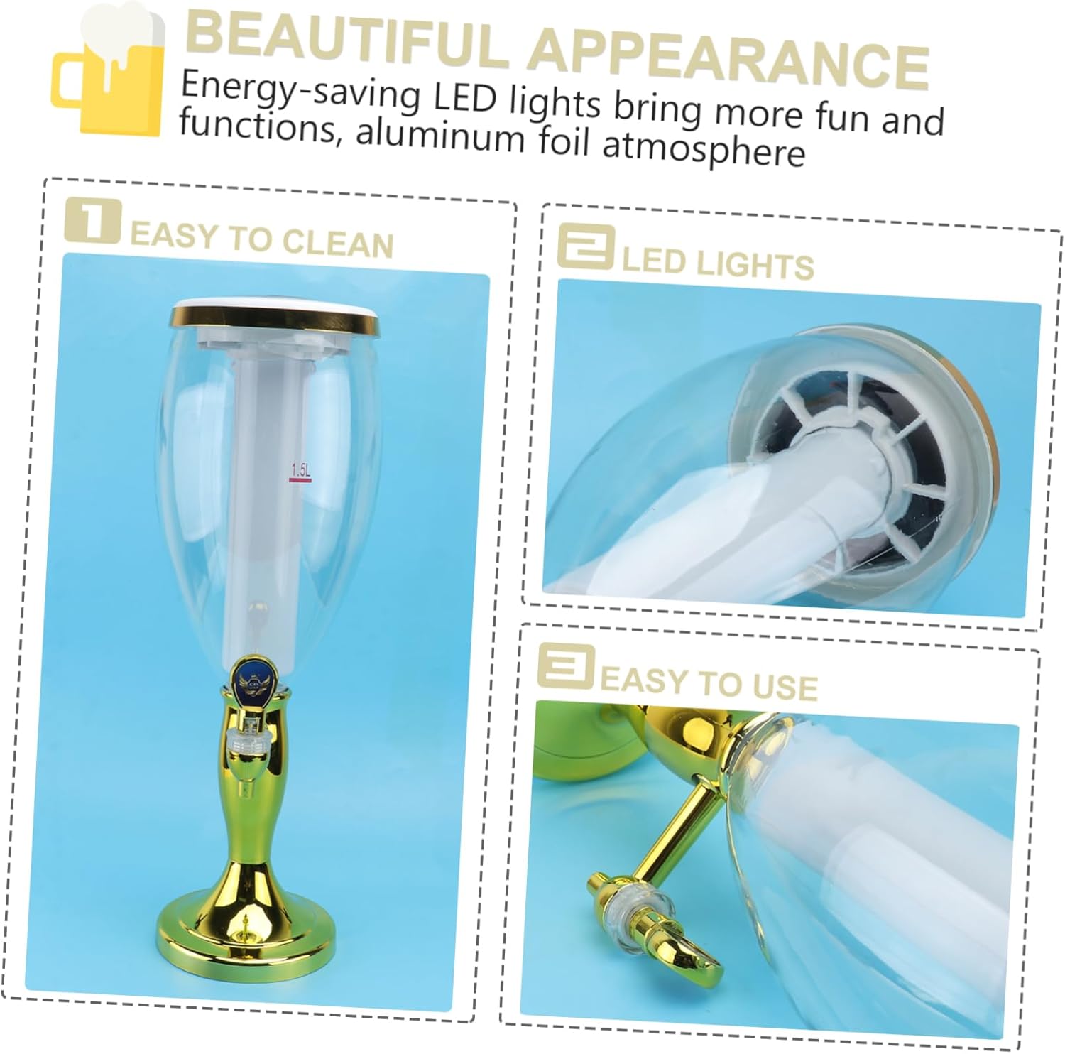 IMIKEYA Multifunctional 1.5l Beer Dispenser Led Lights Beer Tower Stylish for Bars Parties