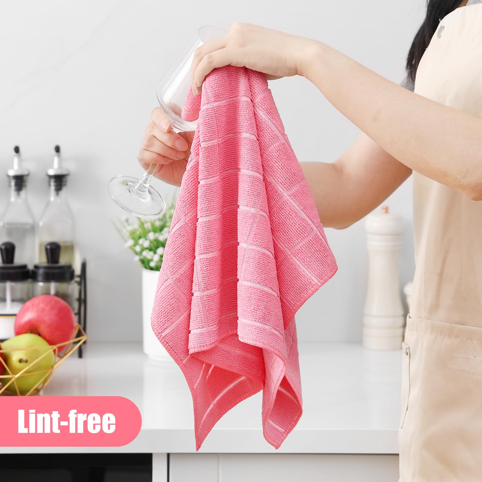 Homaxy Lot de 12 torchons de cuisine et torchons en microfibre, rose