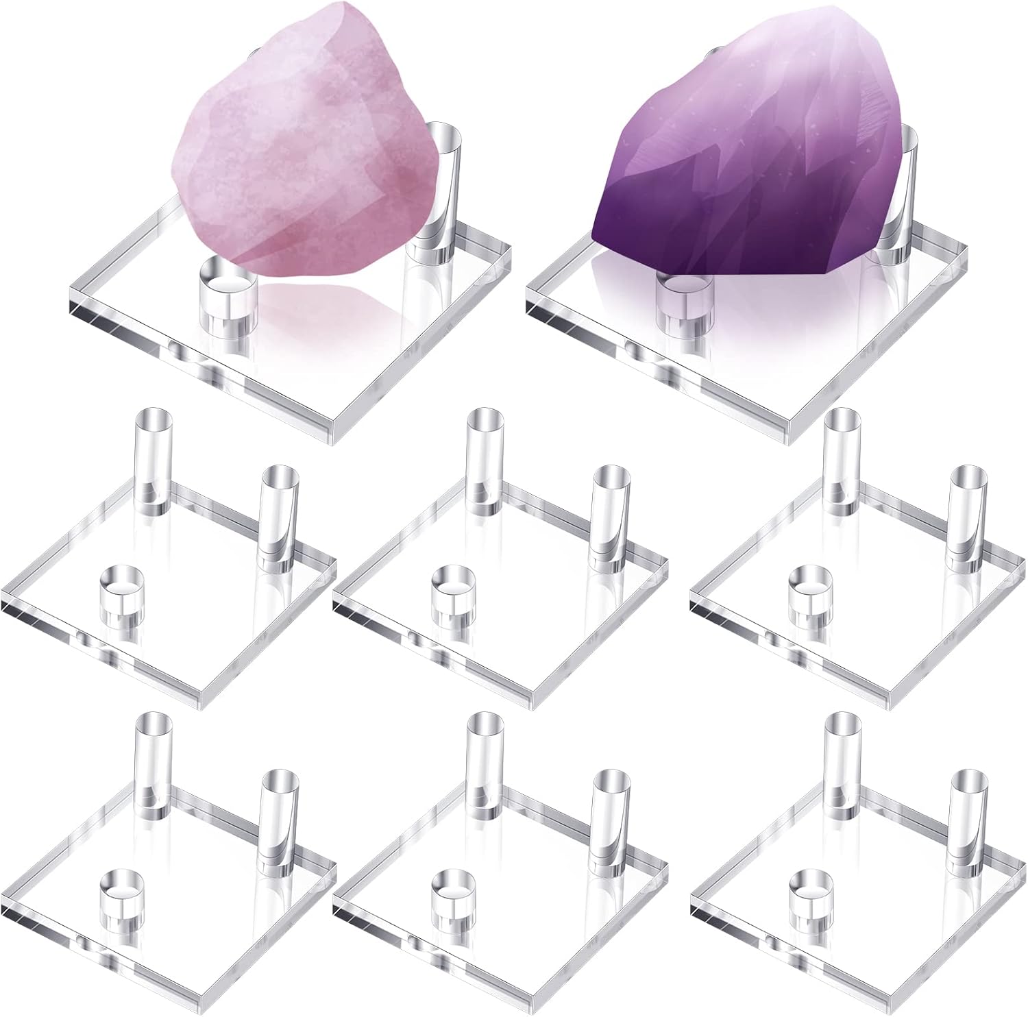 Weysat 8 Pcs Rock Display Stand 3 Pegs Acrylic Rock and